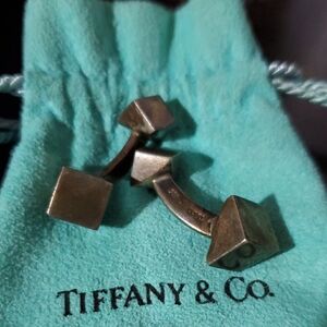 Vintage Tiffany & Co. Sterling Silver Geometric Cube Cufflinks with Pouch